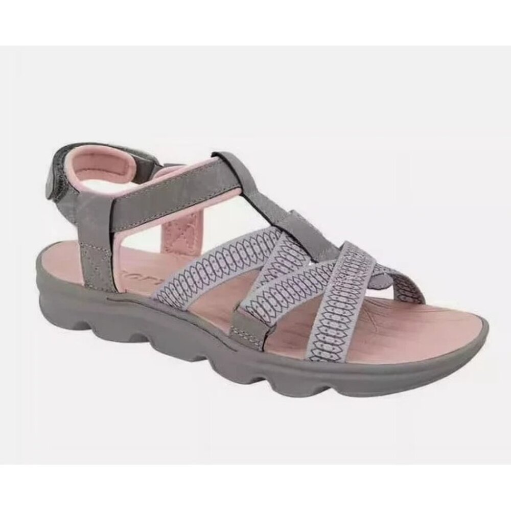Jsport Kaia Women's Black Strap Sandal, Grey/Pink, Sz - 10